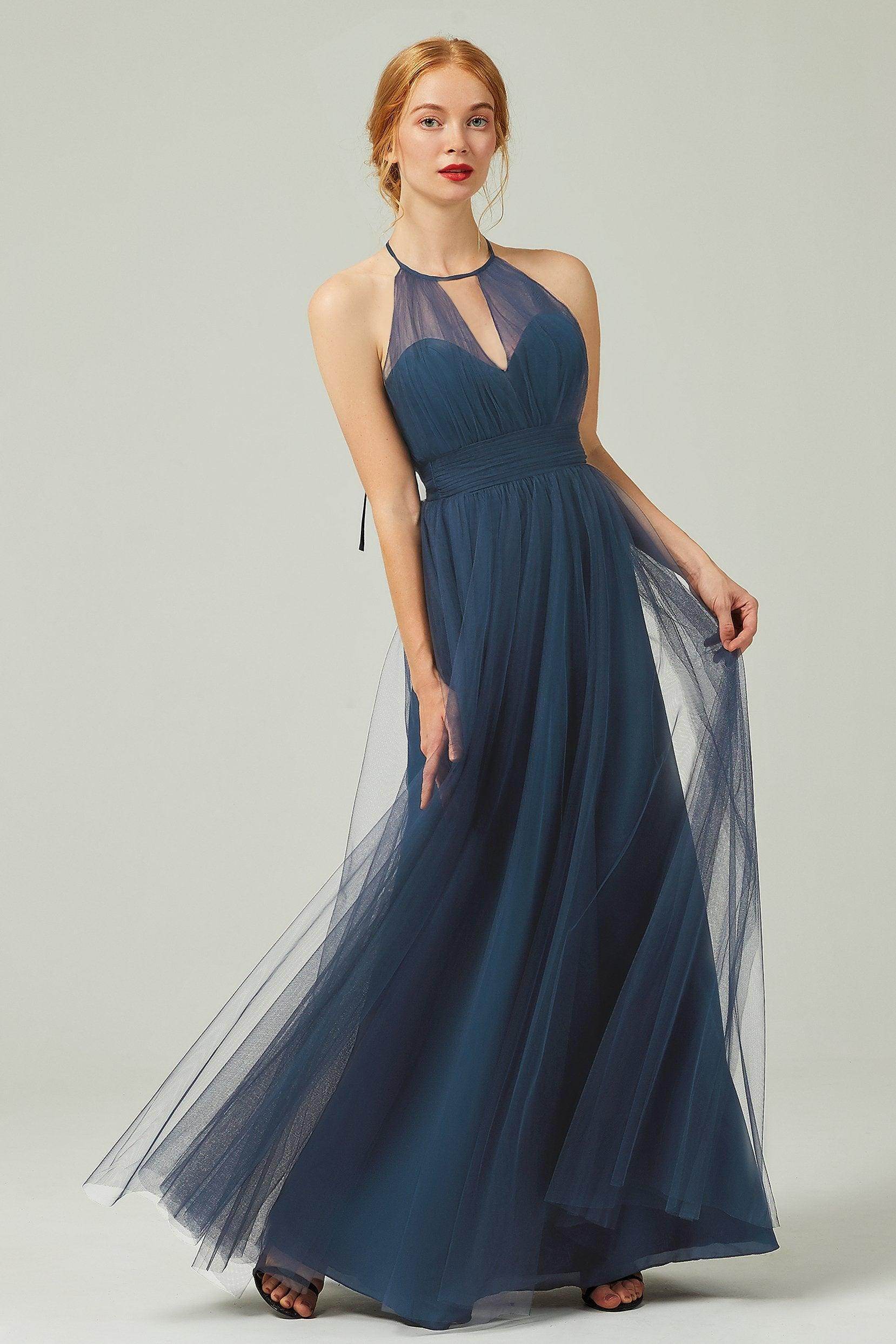 A-Line Floor Length Tulle Bridesmaid Dress CB0334PS - COCOMELODY